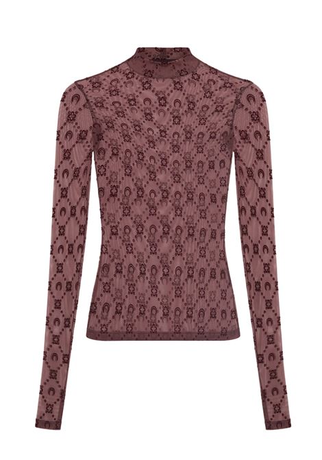 top moonogram mesh flock ls highneck donna melanzana MARINE SERRE | WTO388ACJER0005PU70